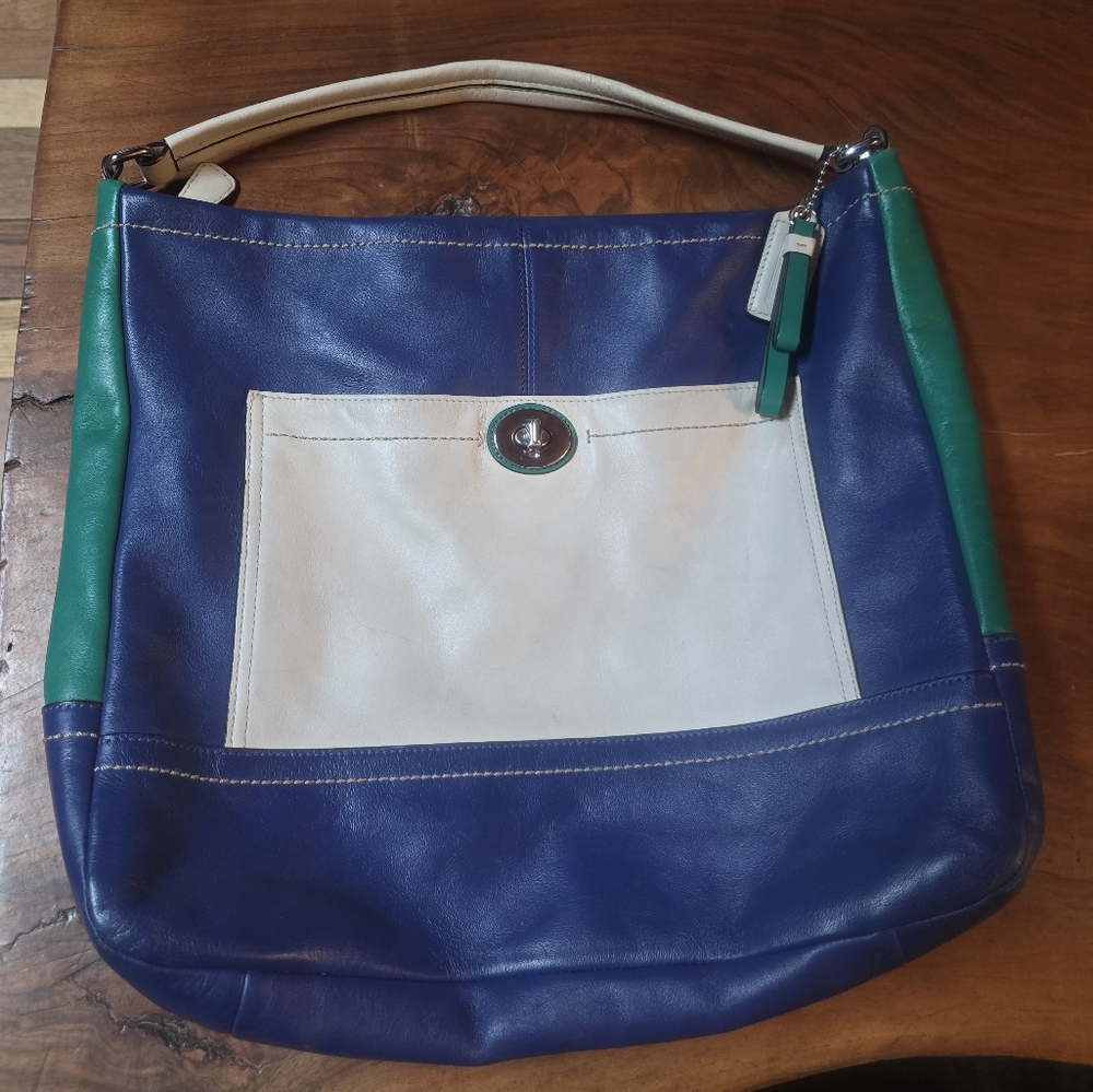 Coach Legacy Colorblock Blue Green purse bag Tote LARGE